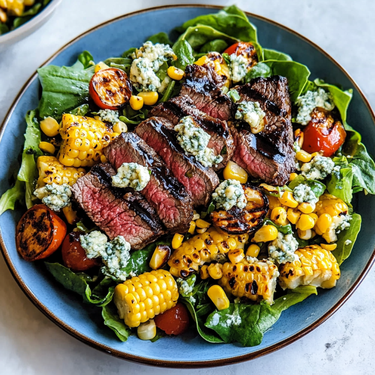 Balsamic Steak Gorgonzola Salad with Grilled Corn Delights!