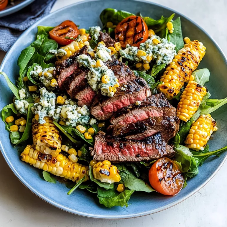 Balsamic Steak Gorgonzola Salad with Grilled Corn delights!