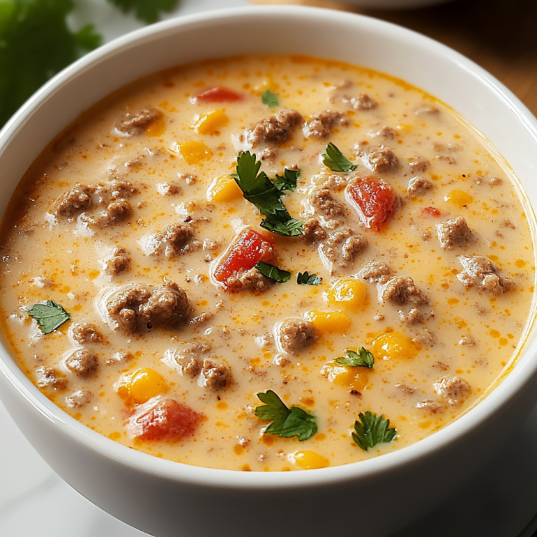 Cheeseburger Soup that’s Quick, Easy, and Delicious!