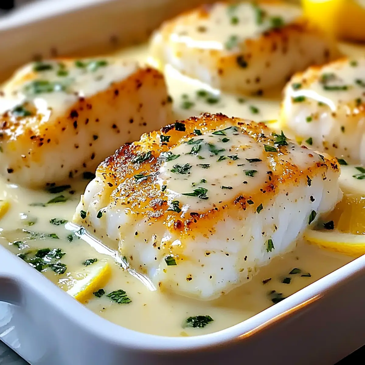 Baked Cod in Creamy Coconut Lemon Sauce for a Tropical Feast