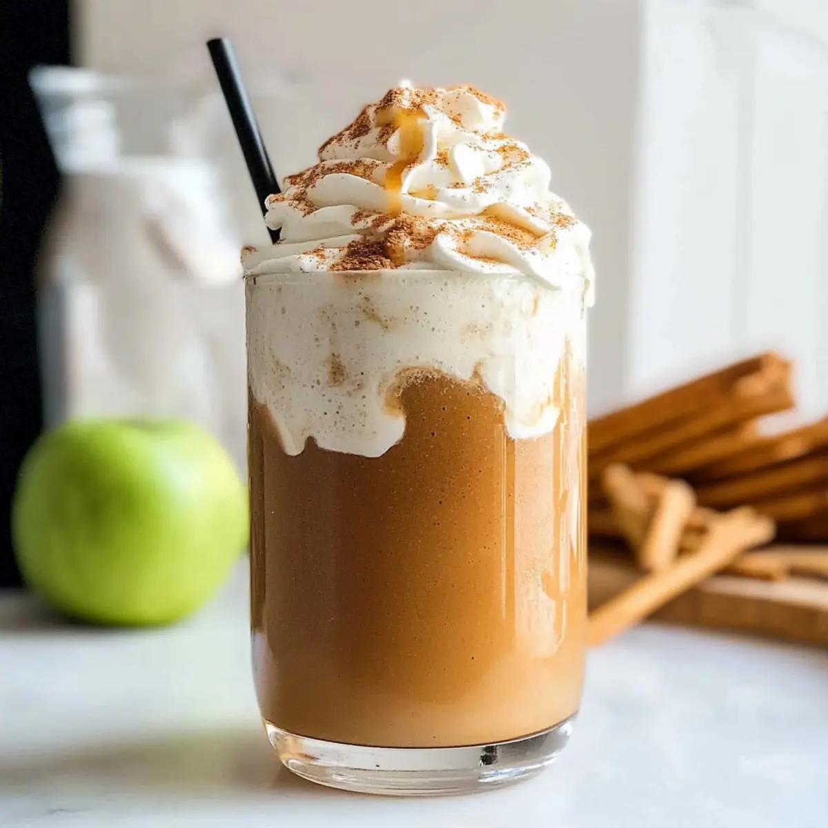 Copycat Apple Crisp Oatmilk Frappuccino with Maple Whipped Cream