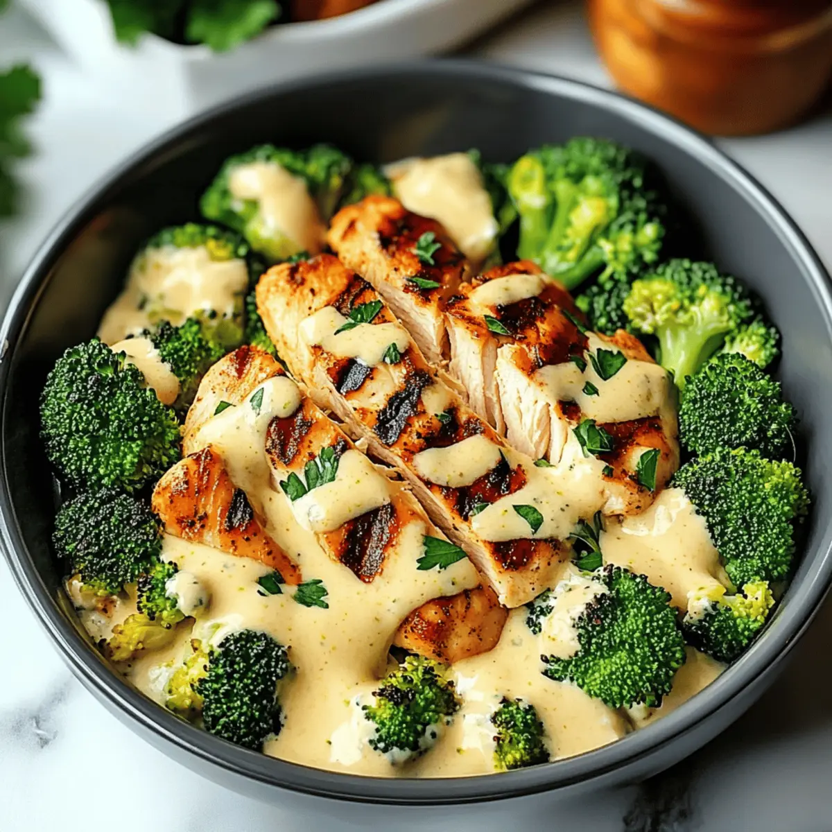Grilled Chicken & Broccoli Bowls with Creamy Garlic Bliss