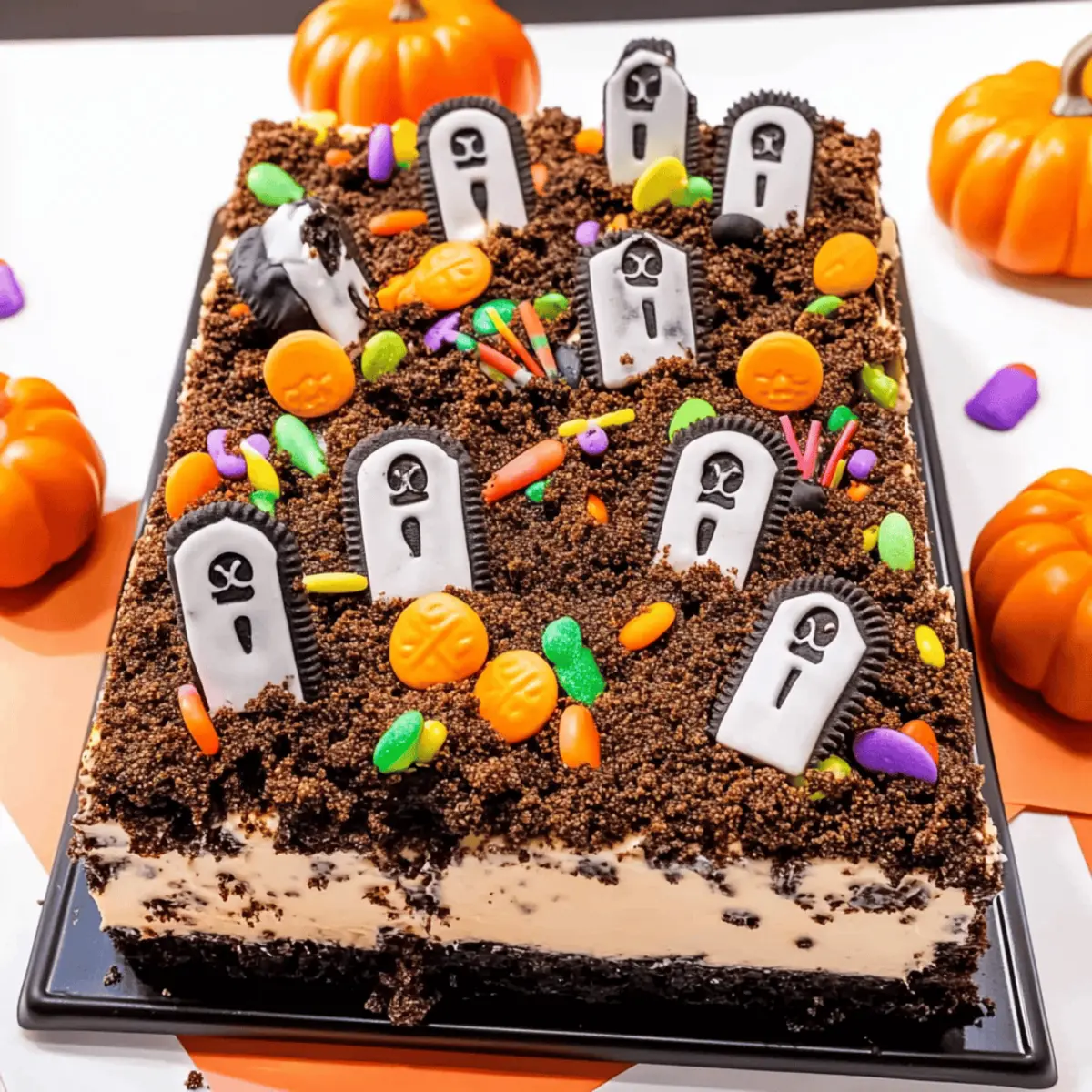 Spook-tacular Halloween Graveyard Chocolate Poke Cake Delight