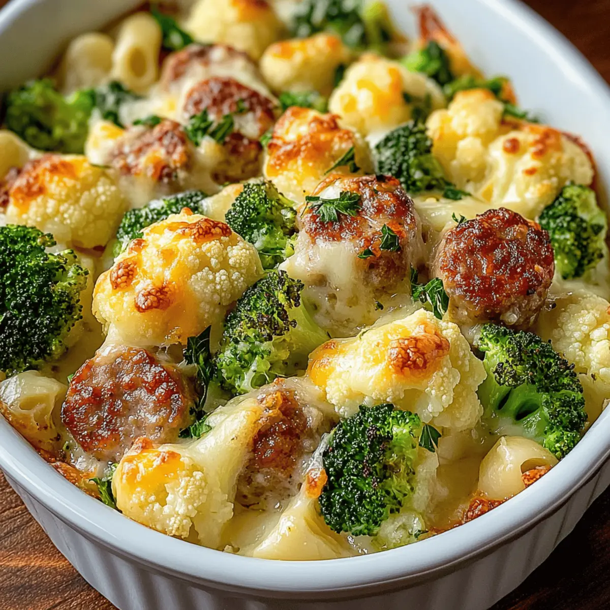 Cheesy Broccoli, Sausage and Cauliflower Casserole Bliss