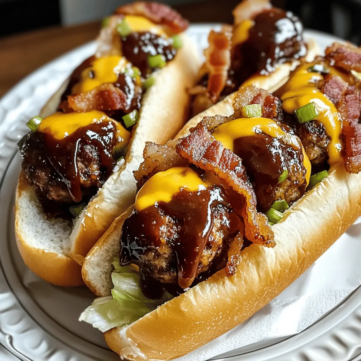 Irresistible Bourbon BBQ Bacon Cheeseburger Meatball Subs