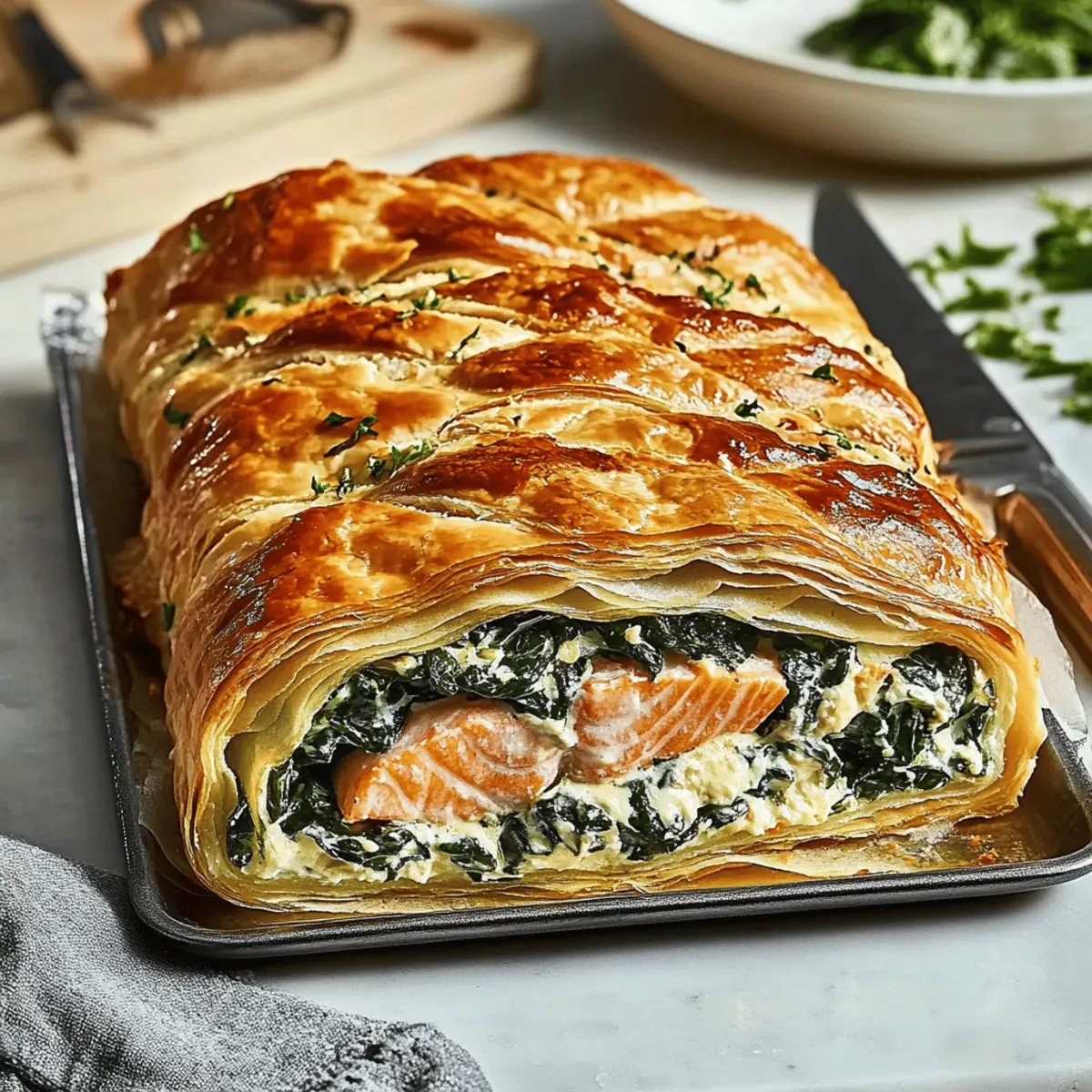 Savory Spinach Cheese Stuffed Salmon Wellington Delight