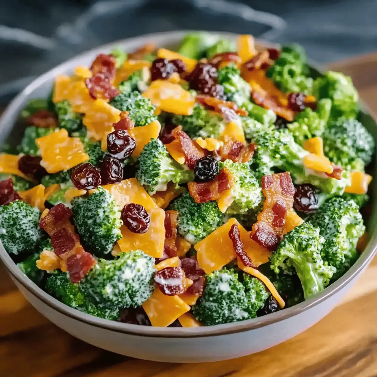 Classic Broccoli Bacon Salad with Raisins & Cheddar Delight