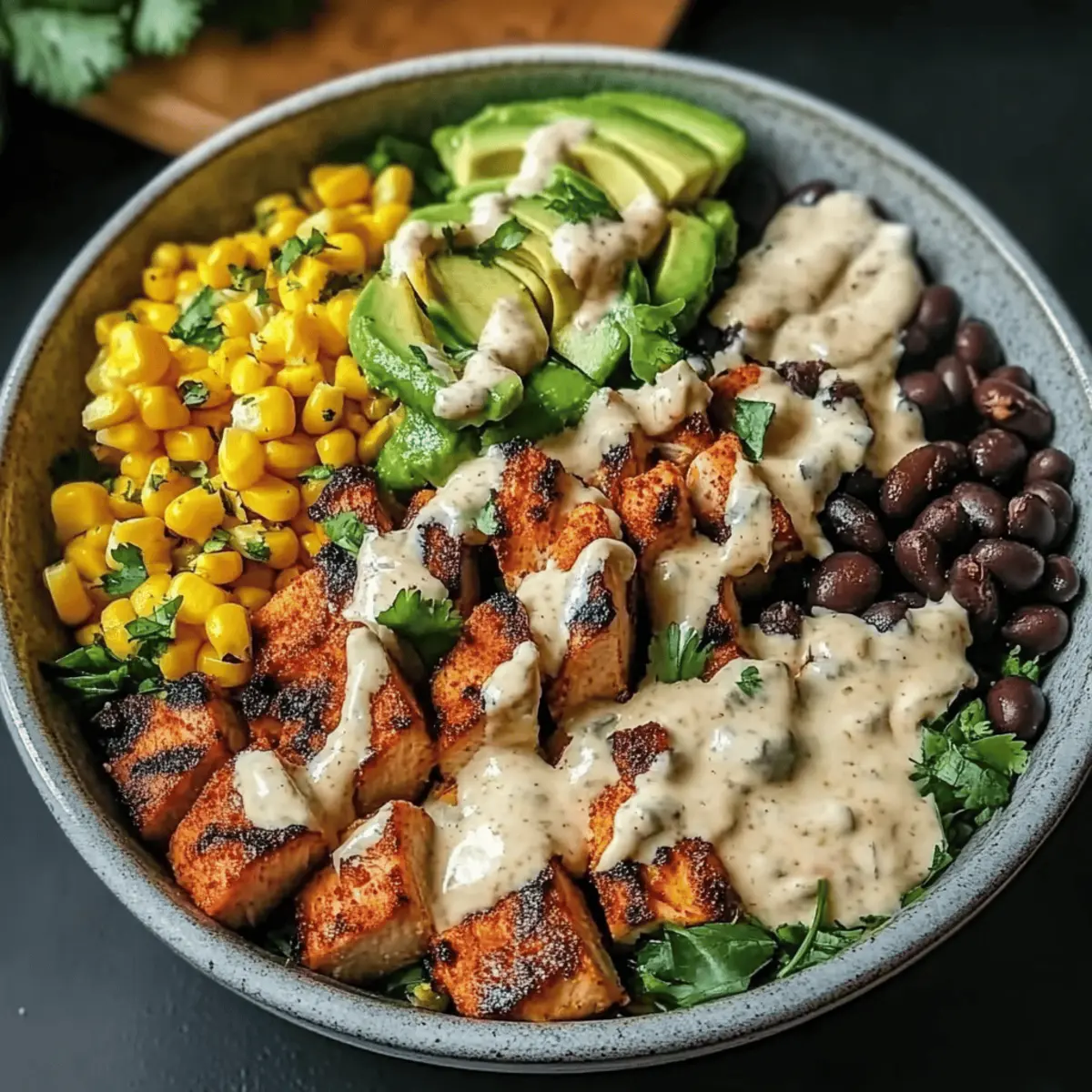 Satisfying Chicken Bowl with Black Beans, Corn, & Creamy Sauce