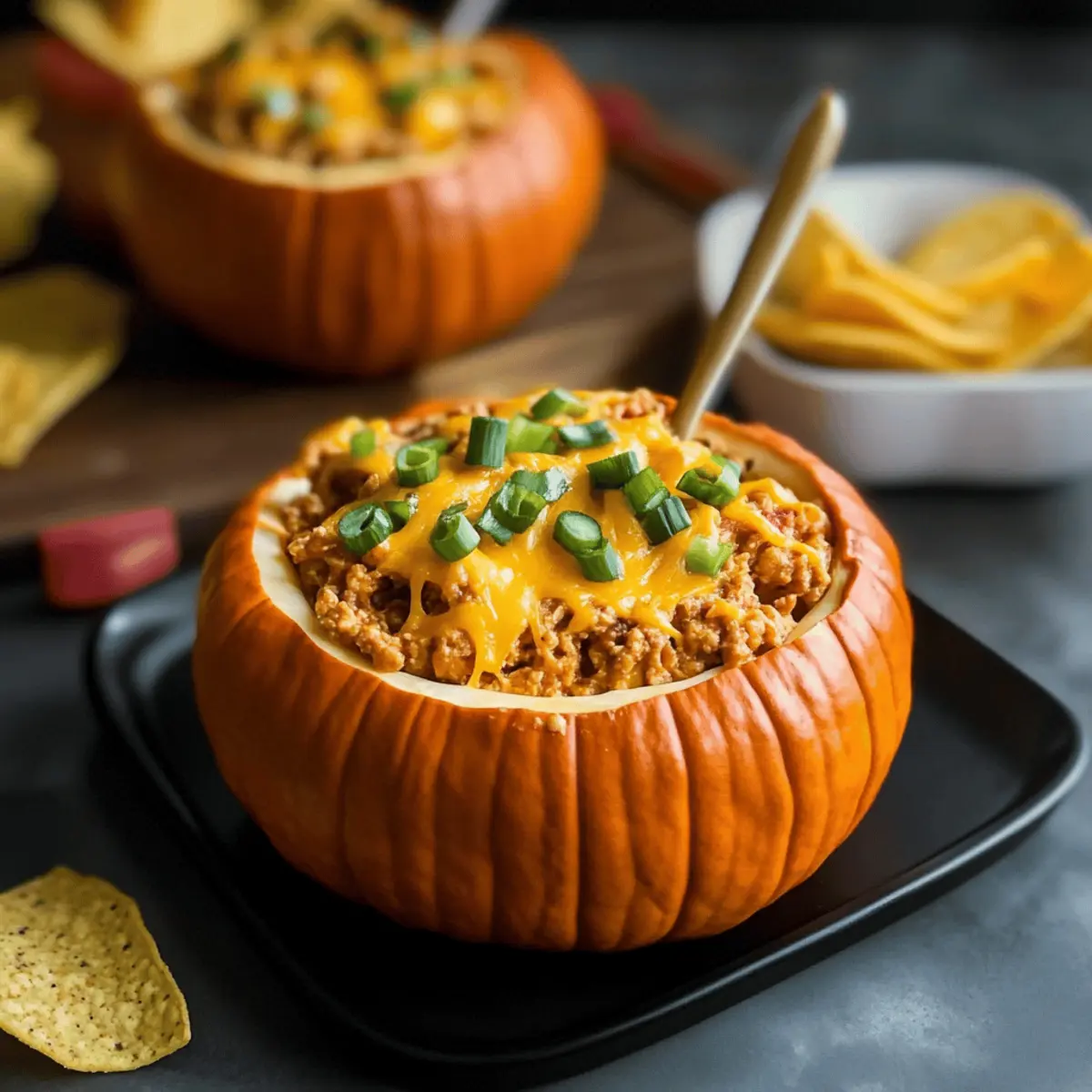 Pumpkin Taco Dip in a Hollowed Mini Pumpkin for Halloween Fun