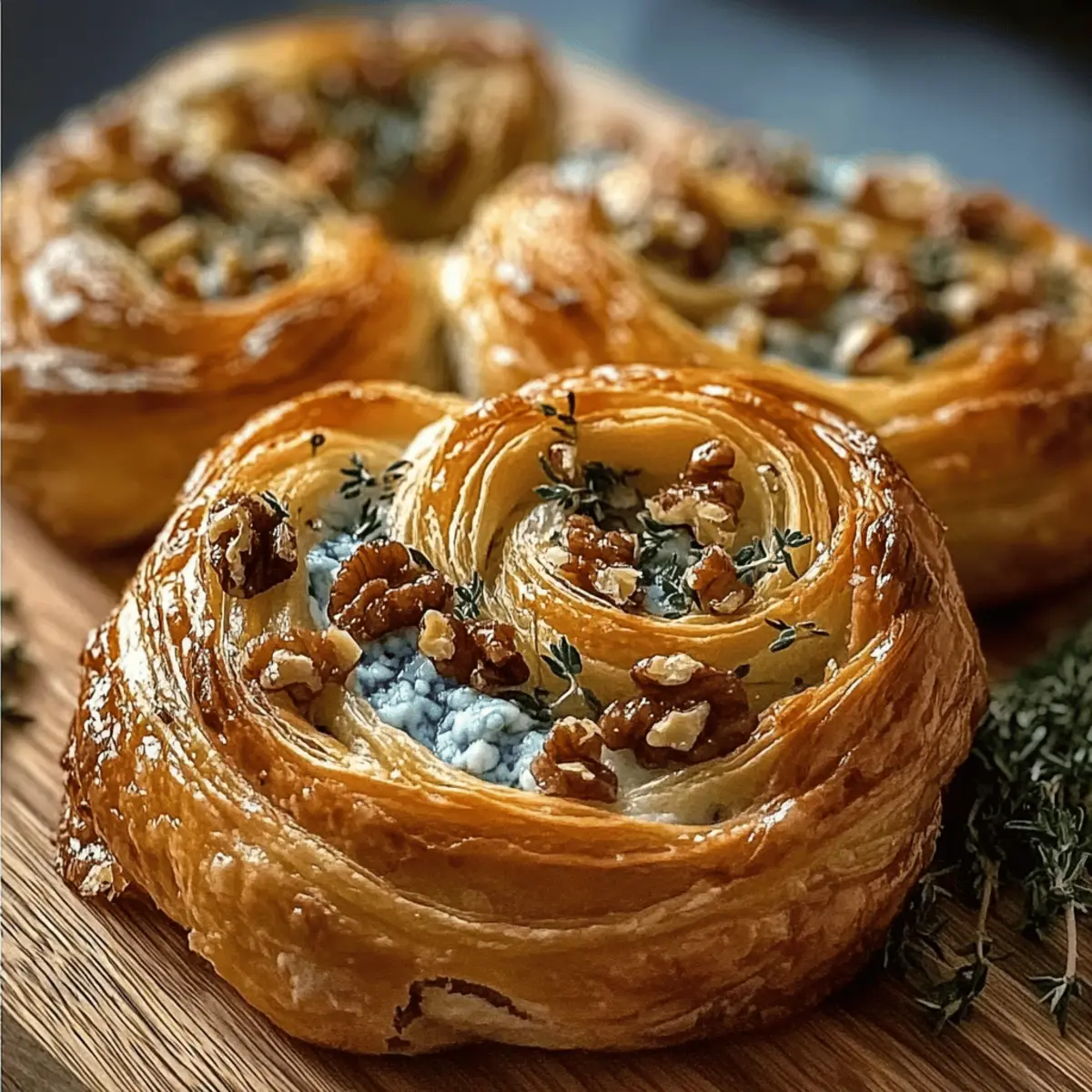 Savory Blue Cheese, Walnut, and Thyme Puff Pastry Twirl Delight