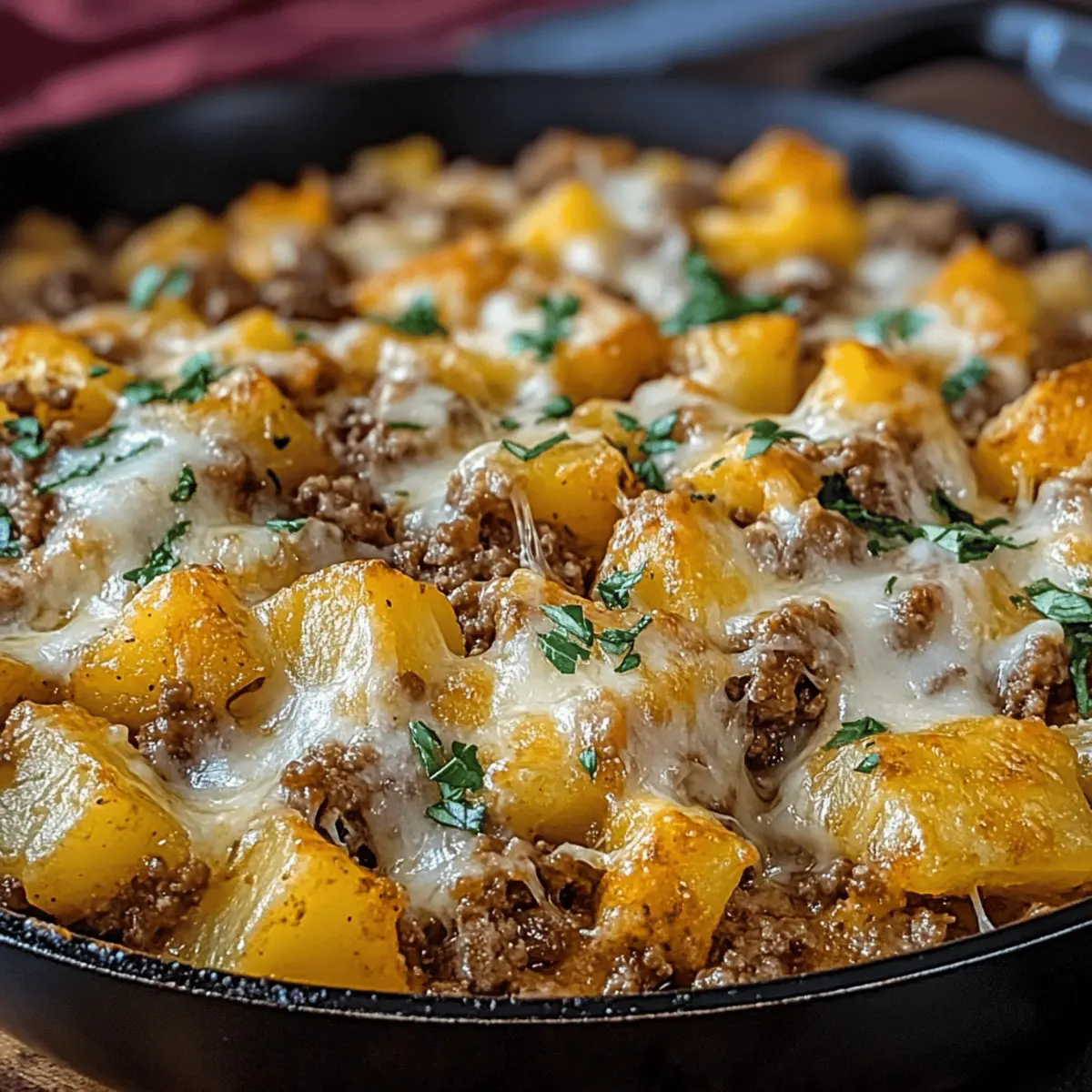 One-Pan Cheesy Meat & Potato Skillet for Cozy Nights