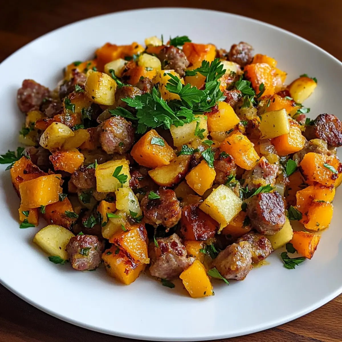 Cozy Butternut Squash and Apple Hash with Sausage Delight