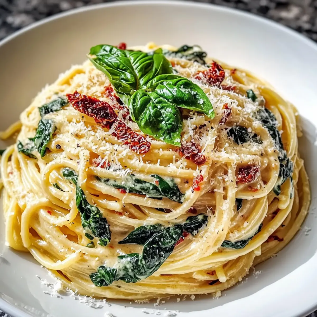 Creamy Spaghetti & Spinach with Sun-Dried Tomato Bliss