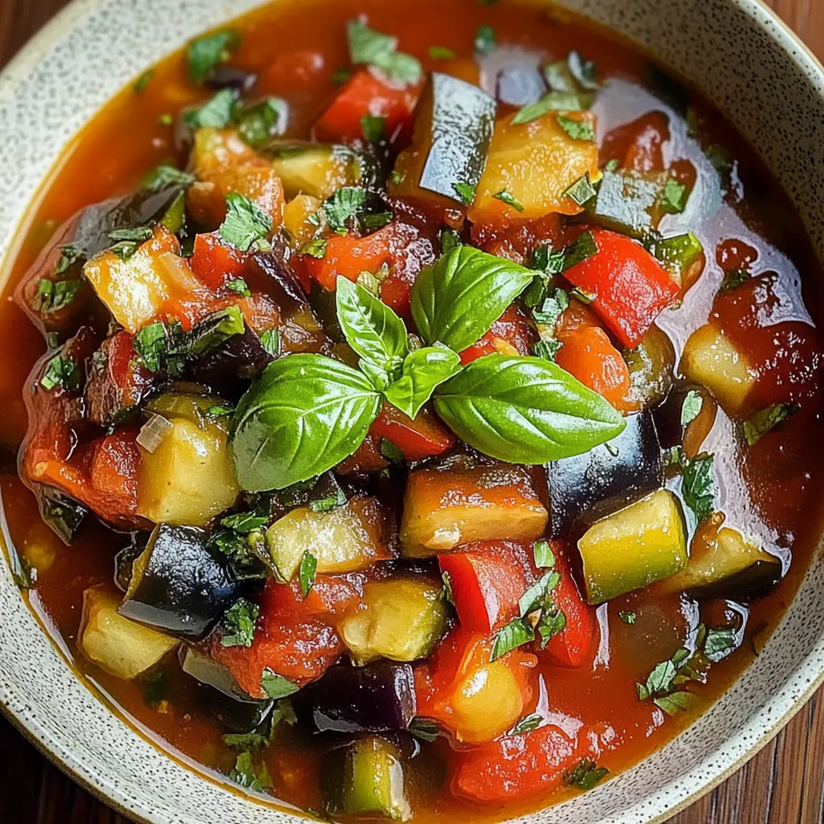 Savory Rustic Ratatouille Soup with Fresh Basil