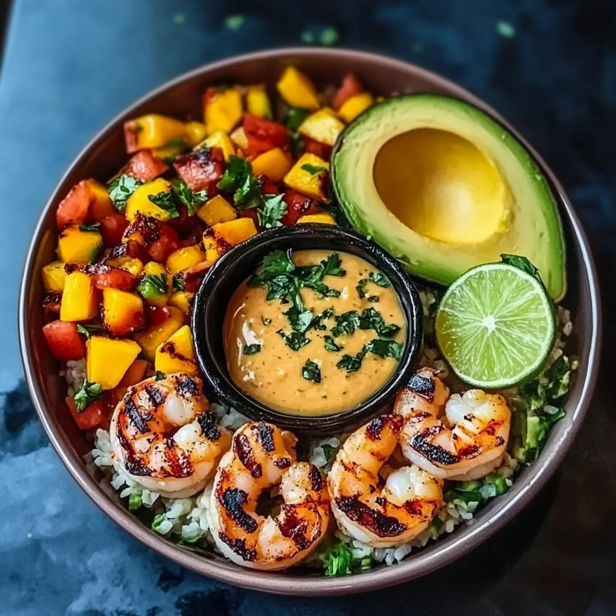 Delicious Shrimp and Avocado Bowls with Mango Salsa & Lime-Chili Sauce