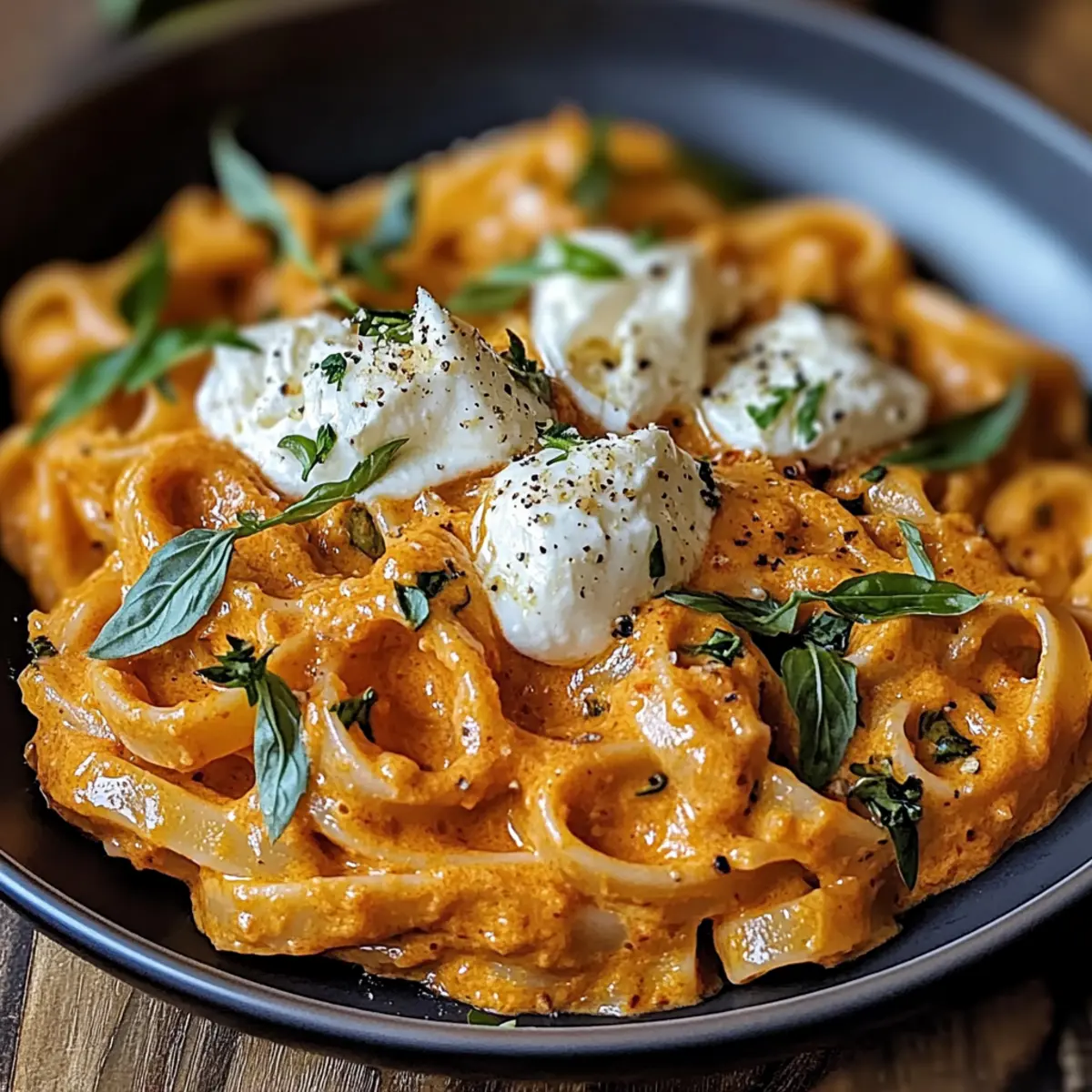Creamy Red Pepper Pasta with Burrata & Fresh Herbs Delight