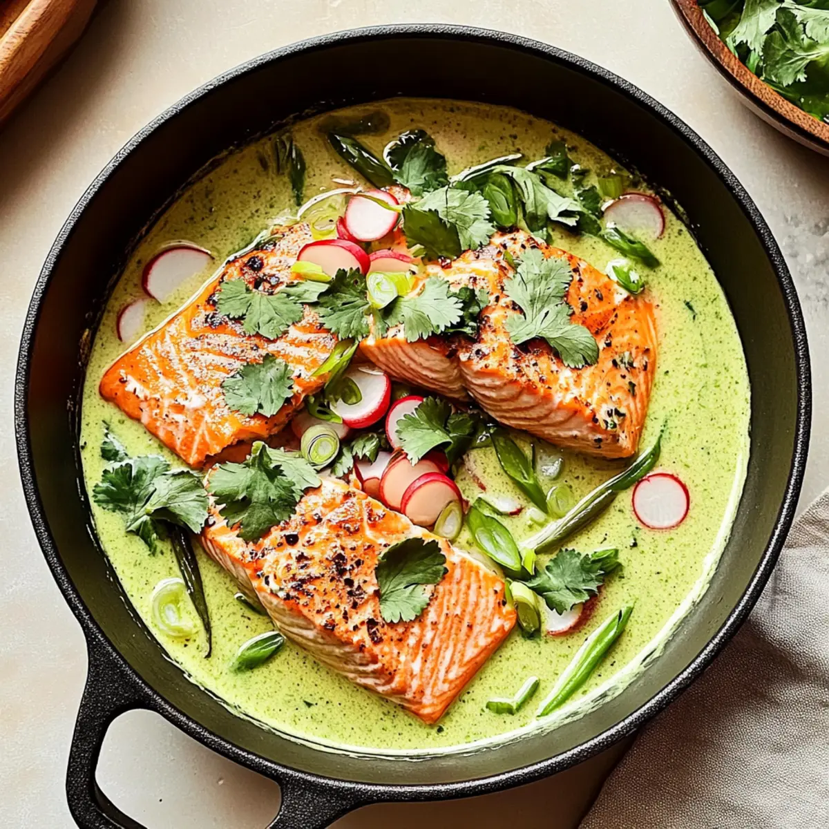 Savory Green Curry Salmon in Creamy Coconut Sauce