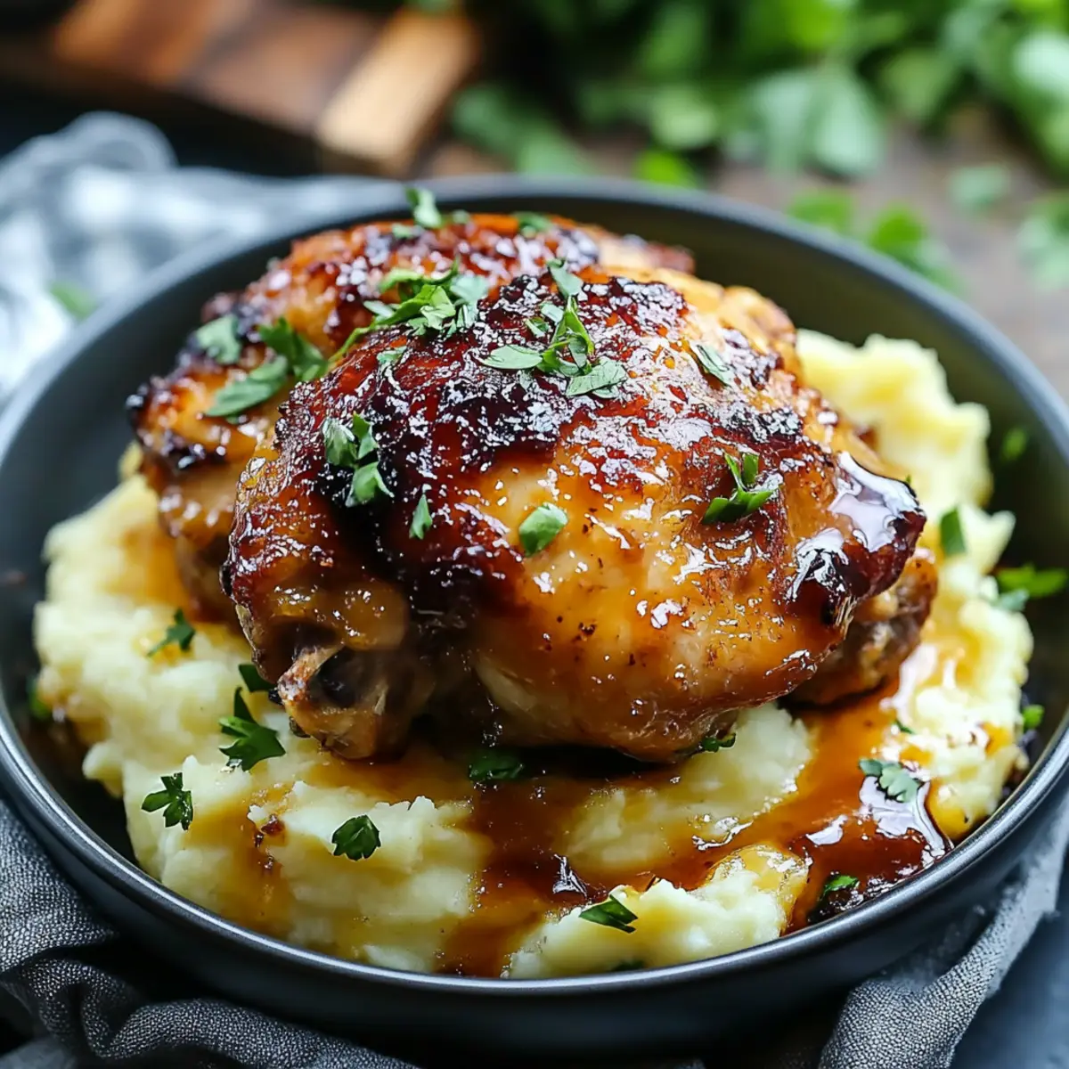 Savory Chipotle Honey Chicken Thighs on Gouda Mashed Potatoes
