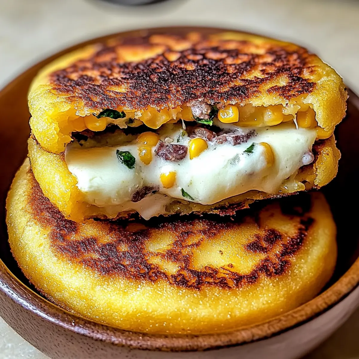 Savory Venezuelan Sweet Corn Cachapas with Gooey Cheese Delight
