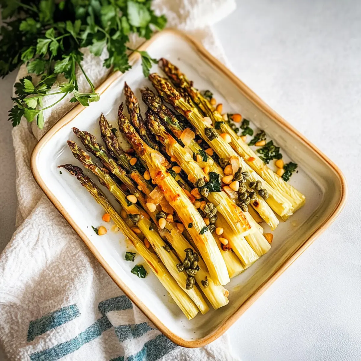 Roasted White Asparagus with Capers Nuts for a Fresh Twist