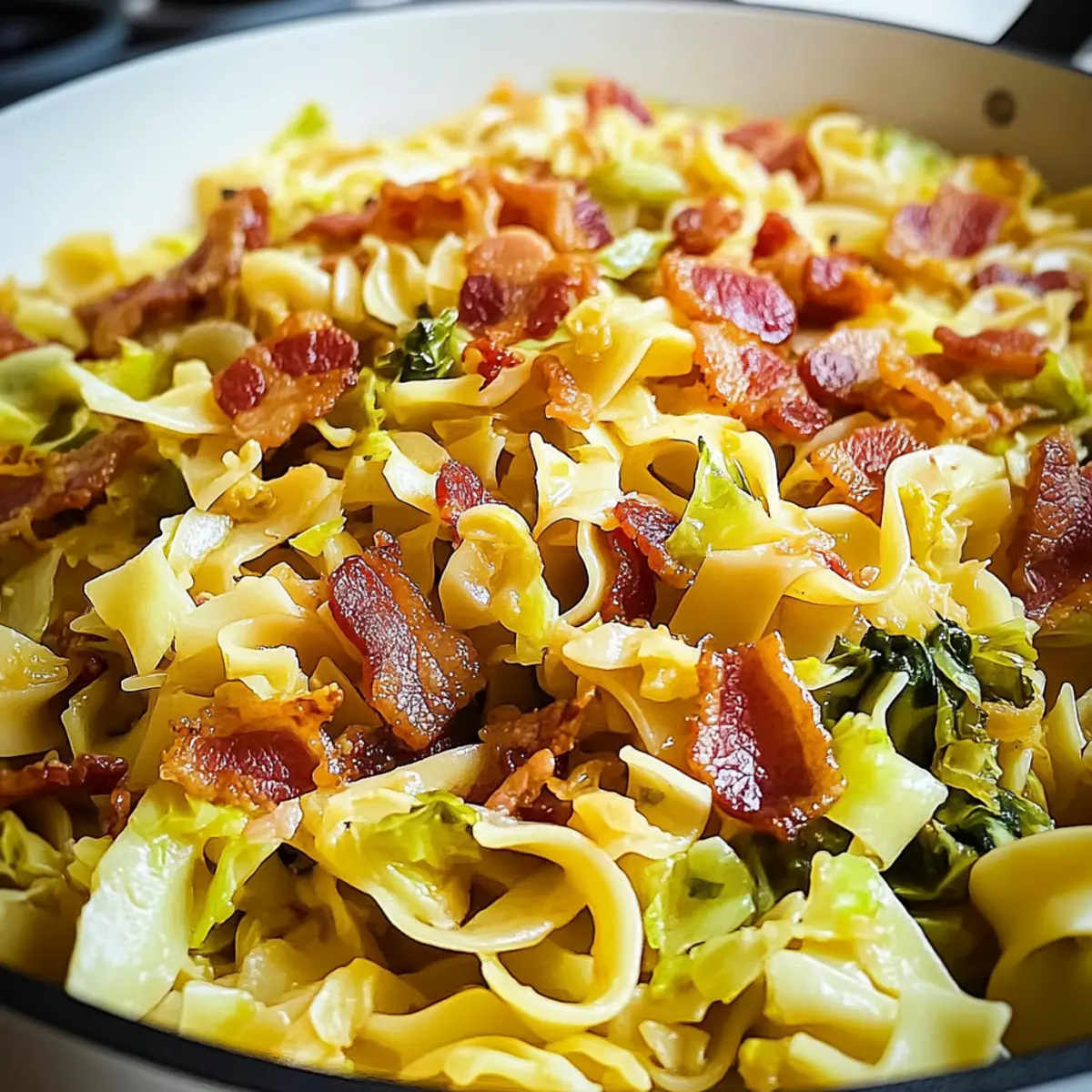 Comforting Haluski (Cabbage and Noodles) with Turkey Bacon