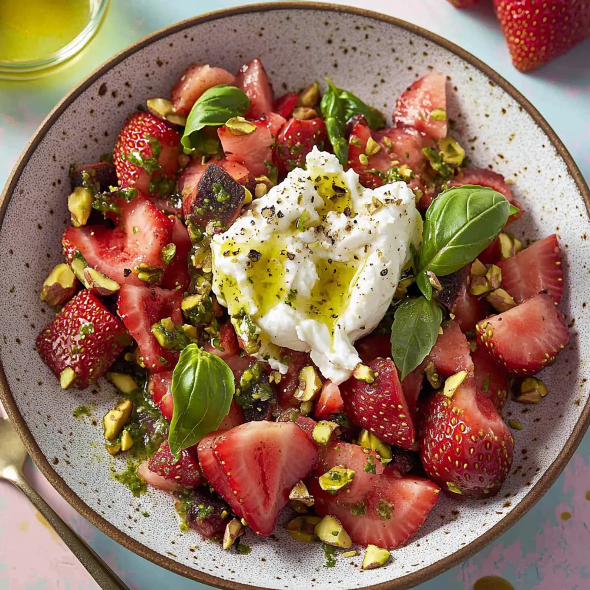 Zesty Pickled Rhubarb & Strawberry Salad with Creamy Burrata