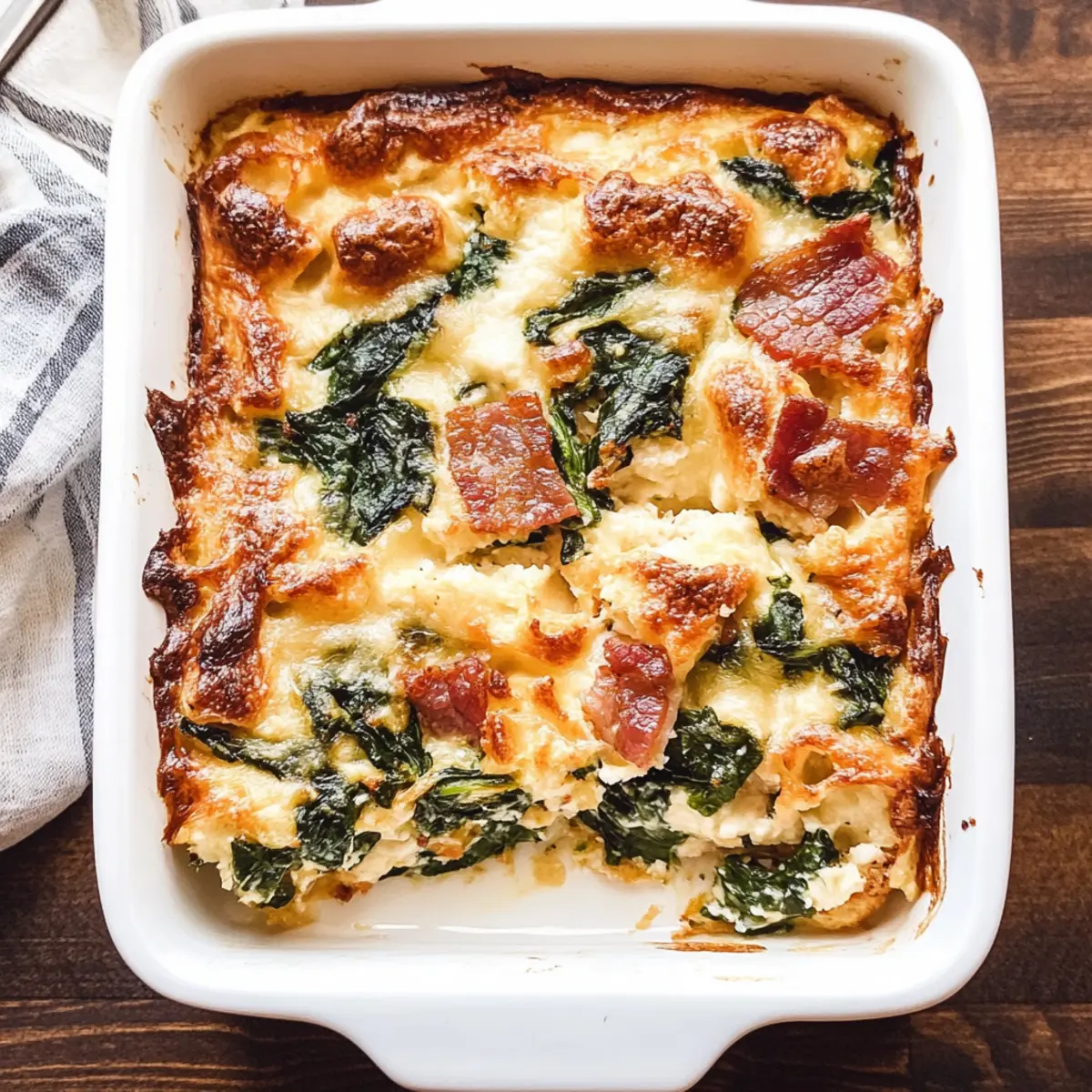 Spinach, Bacon and Cheese Strata for a Cozy Brunch Delight