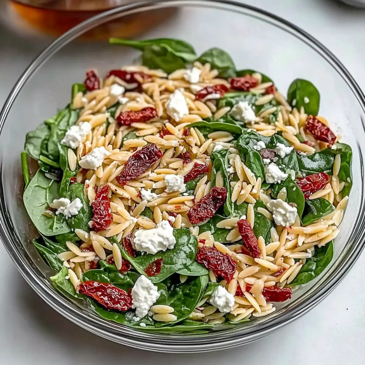 Vibrant Balsamic Orzo Salad with Spinach, Feta & Sundried Tomatoes