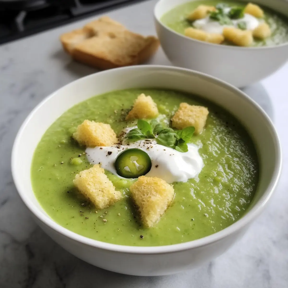 Mildly Spicy Pea Soup with Jalapeño and Mint Bliss