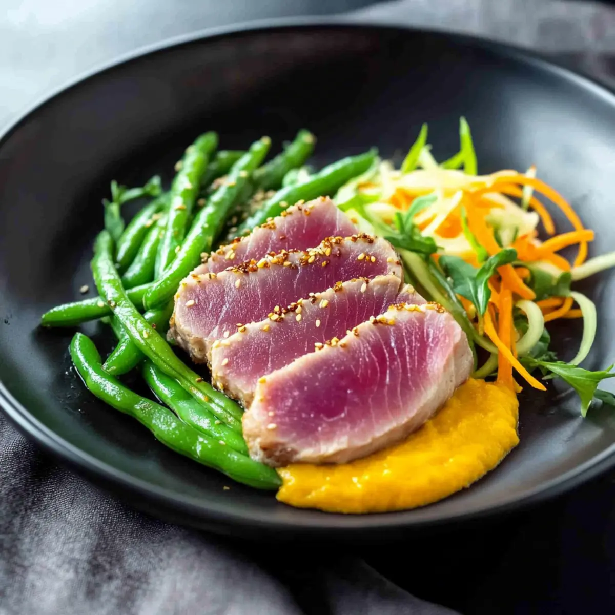 Seared Ahi Tuna with Sesame Green Beans for a Gourmet Feast