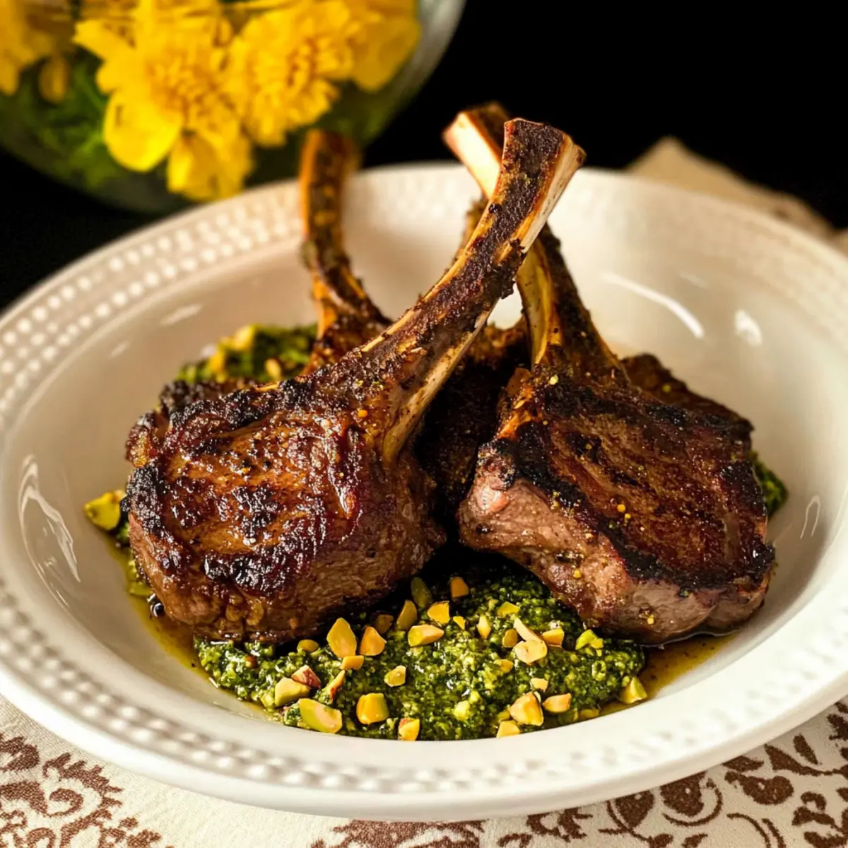 Tender Rosemary Lamb Chop Bliss with Mint-Pistachio Pesto
