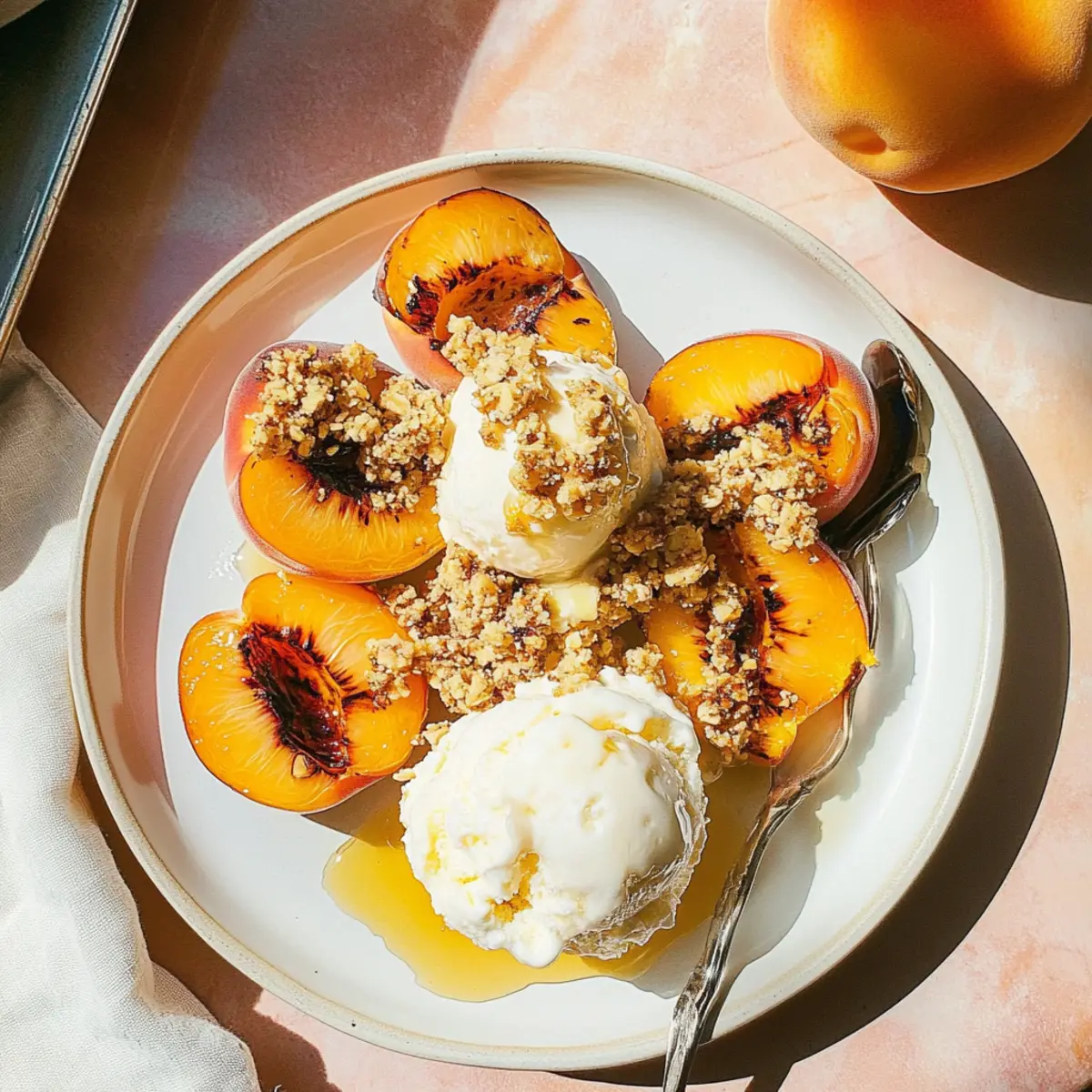 Grilled Peaches with Oat Crumble & Vanilla Ice Cream Bliss
