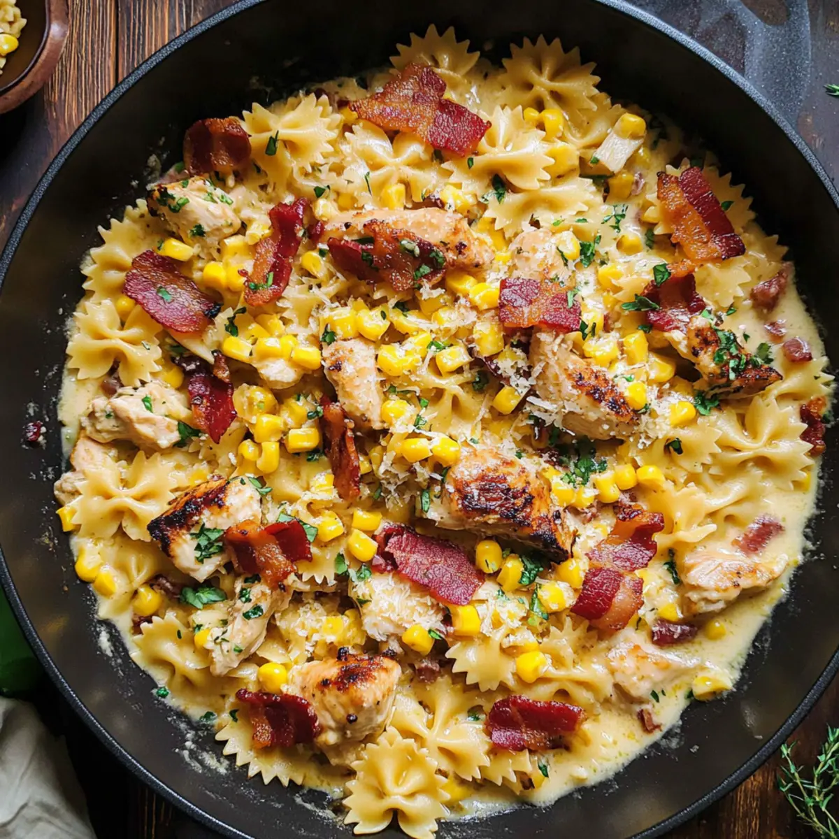 Creamy Chicken and Corn Pasta with Bacon for Family Fun