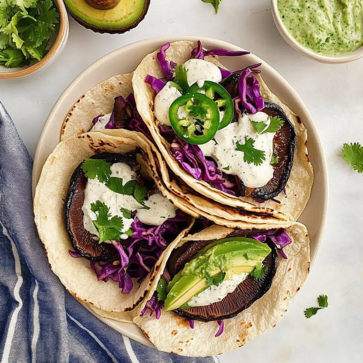 Delicious Portobello Mushroom Tacos with Spicy Jalapeño Sauce