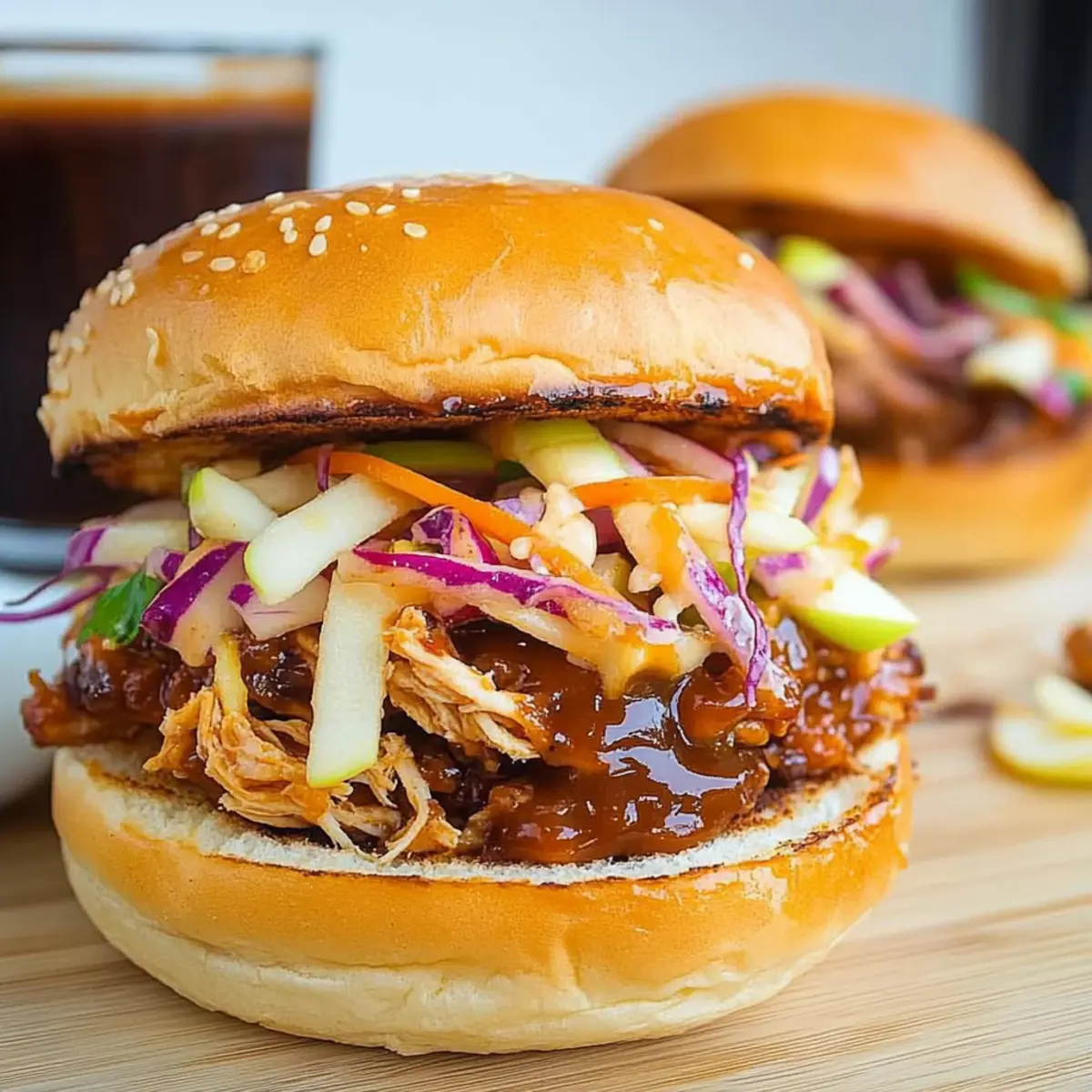 Savor Apple BBQ Pulled Chicken Sandwiches with Crunchy Slaw