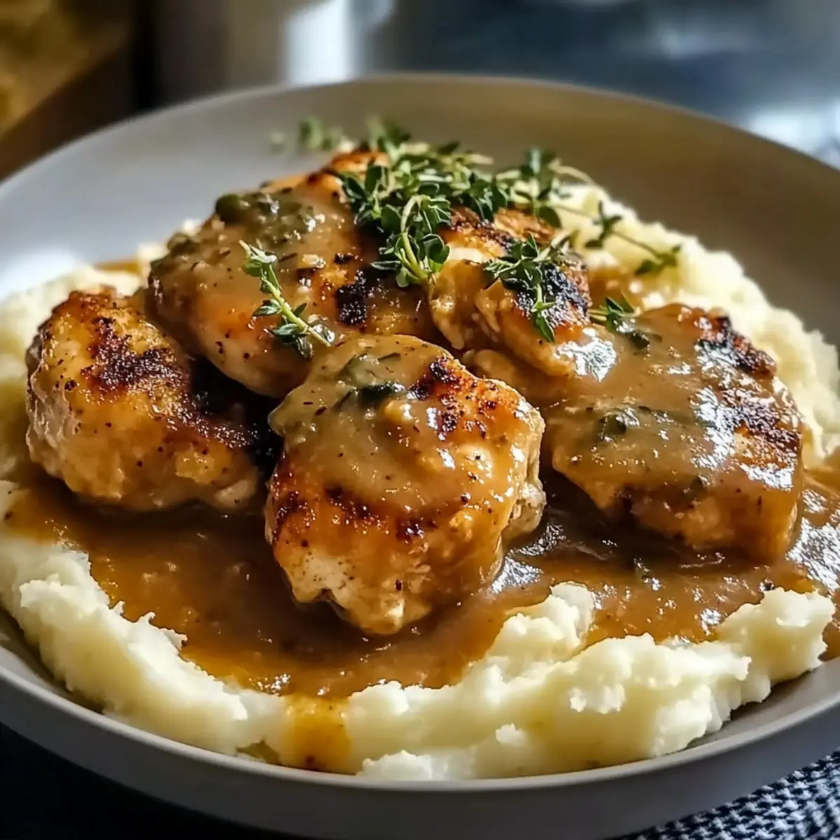 Savory Chicken and Garlic Gravy with Cheesy Mashed Potatoes
