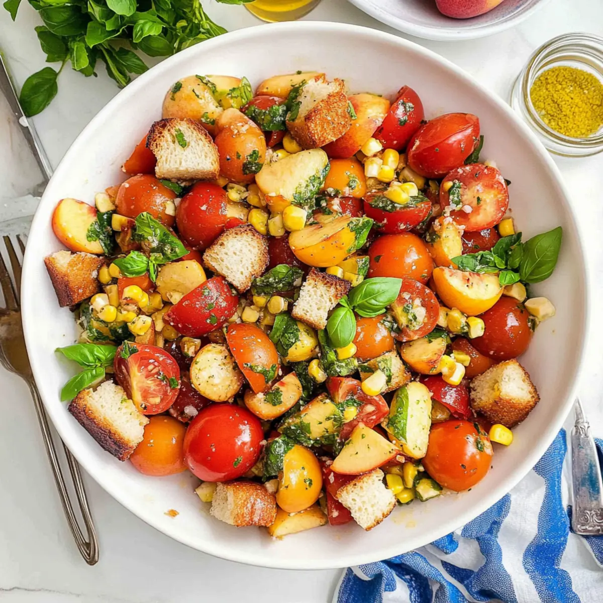 Delicious Panzanella Salad with Peaches and Corn Magic