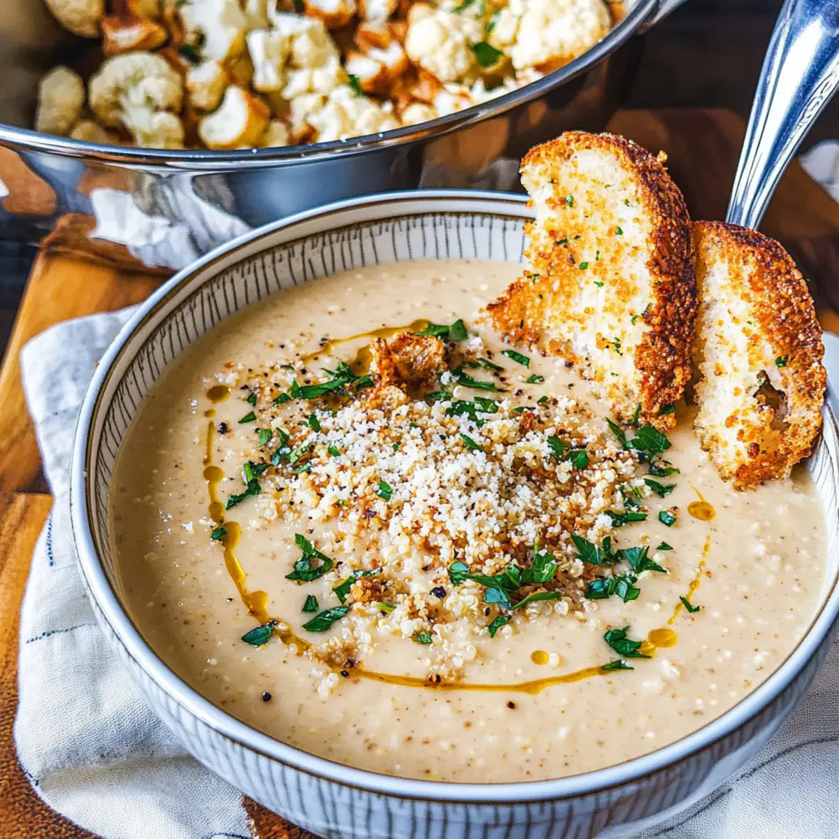 Creamy Asiago Roasted Garlic Cauliflower Soup Bliss