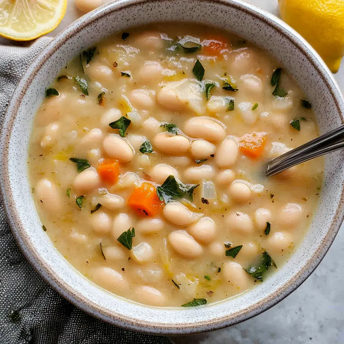 Comforting Greek White Bean Soup Bursting with Lemon Flavor