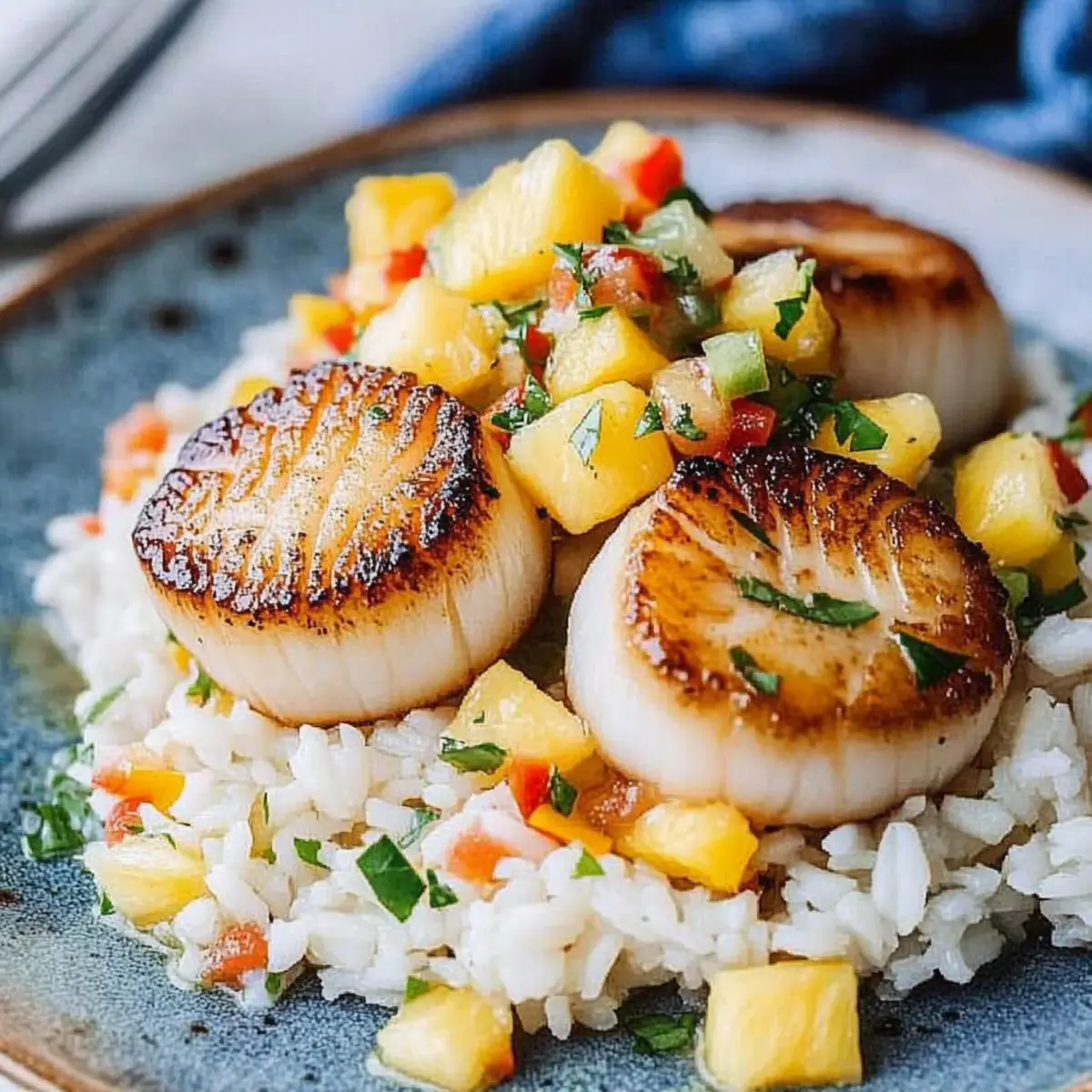 Seared Scallops with Coconut Rice & Pineapple Salsa Bliss