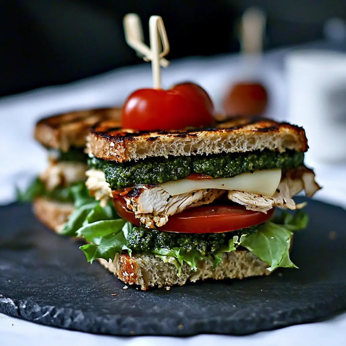 Mouthwatering Grilled Chicken Sandwich with Basil Pesto Delight