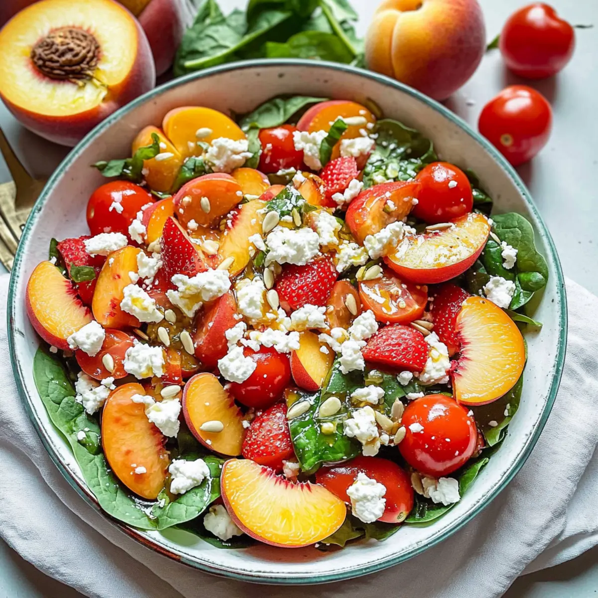 Tomato Feta Salad with Peach and Strawberry Bliss
