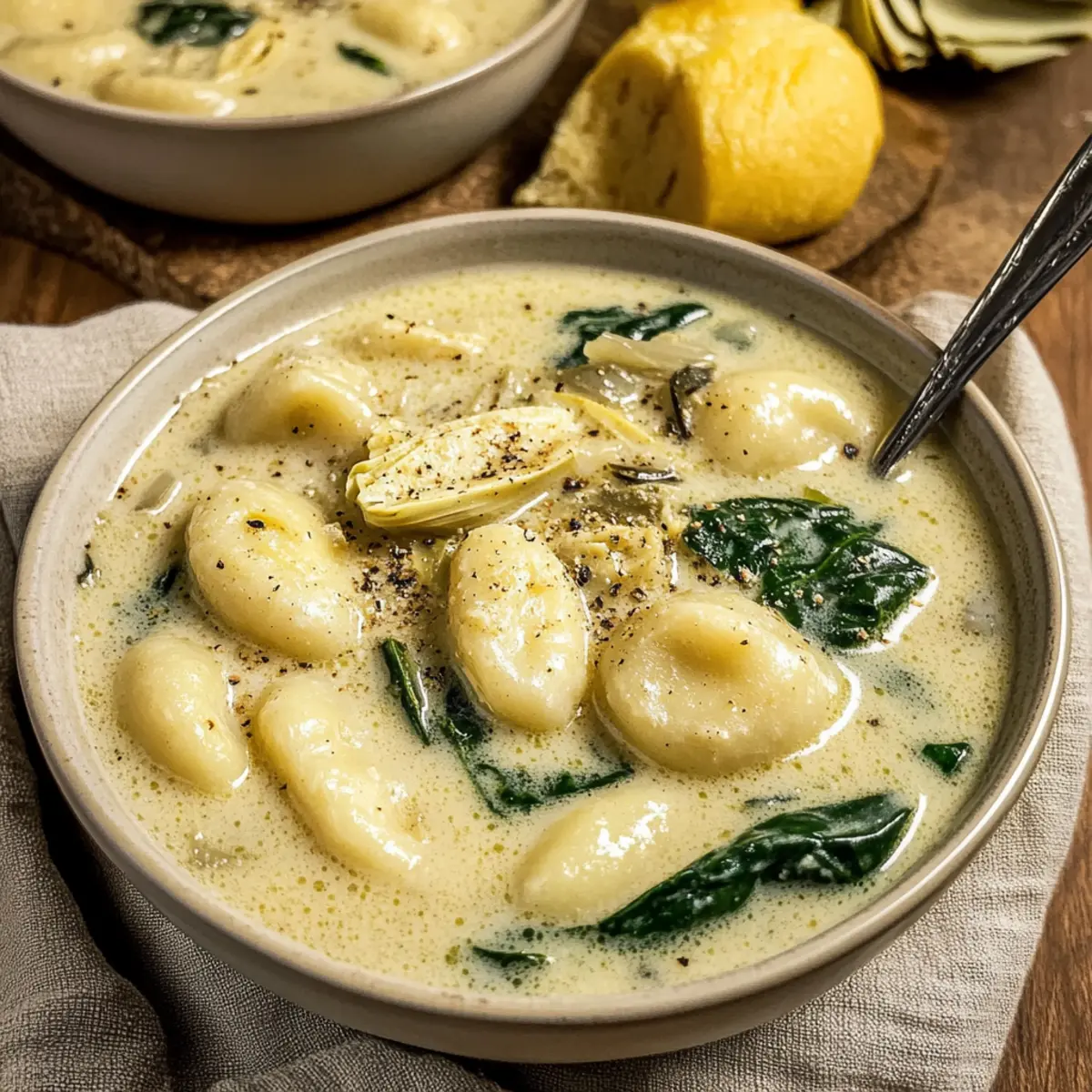 Creamy Vegan Spinach Artichoke Gnocchi Soup You’ll Crave