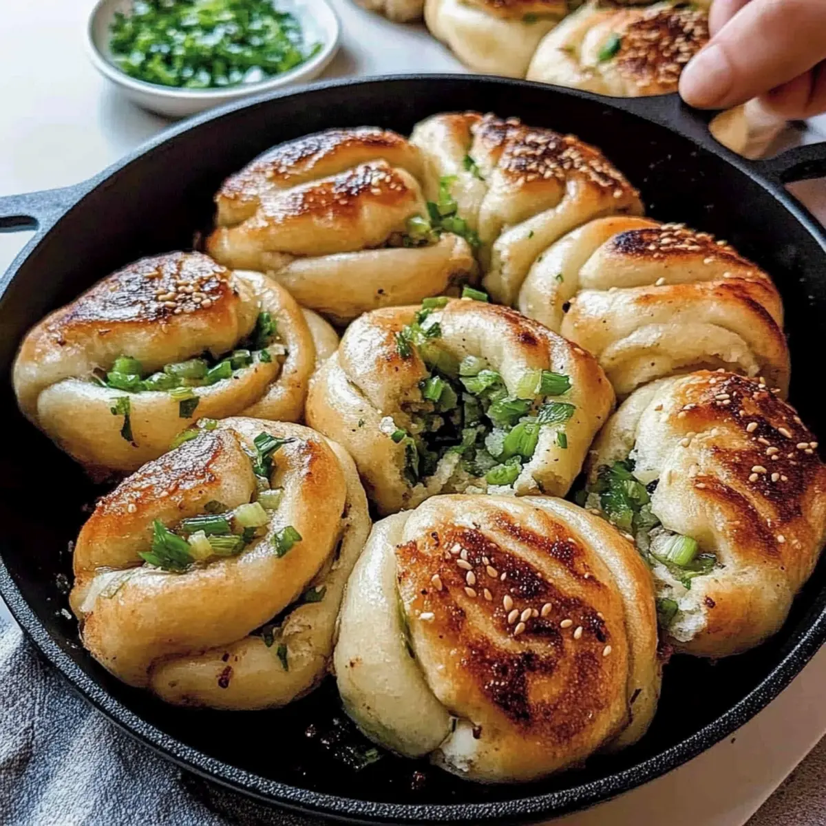 Fluffy Pan-Fried Scallion and Toasted Sesame Buns Recipe