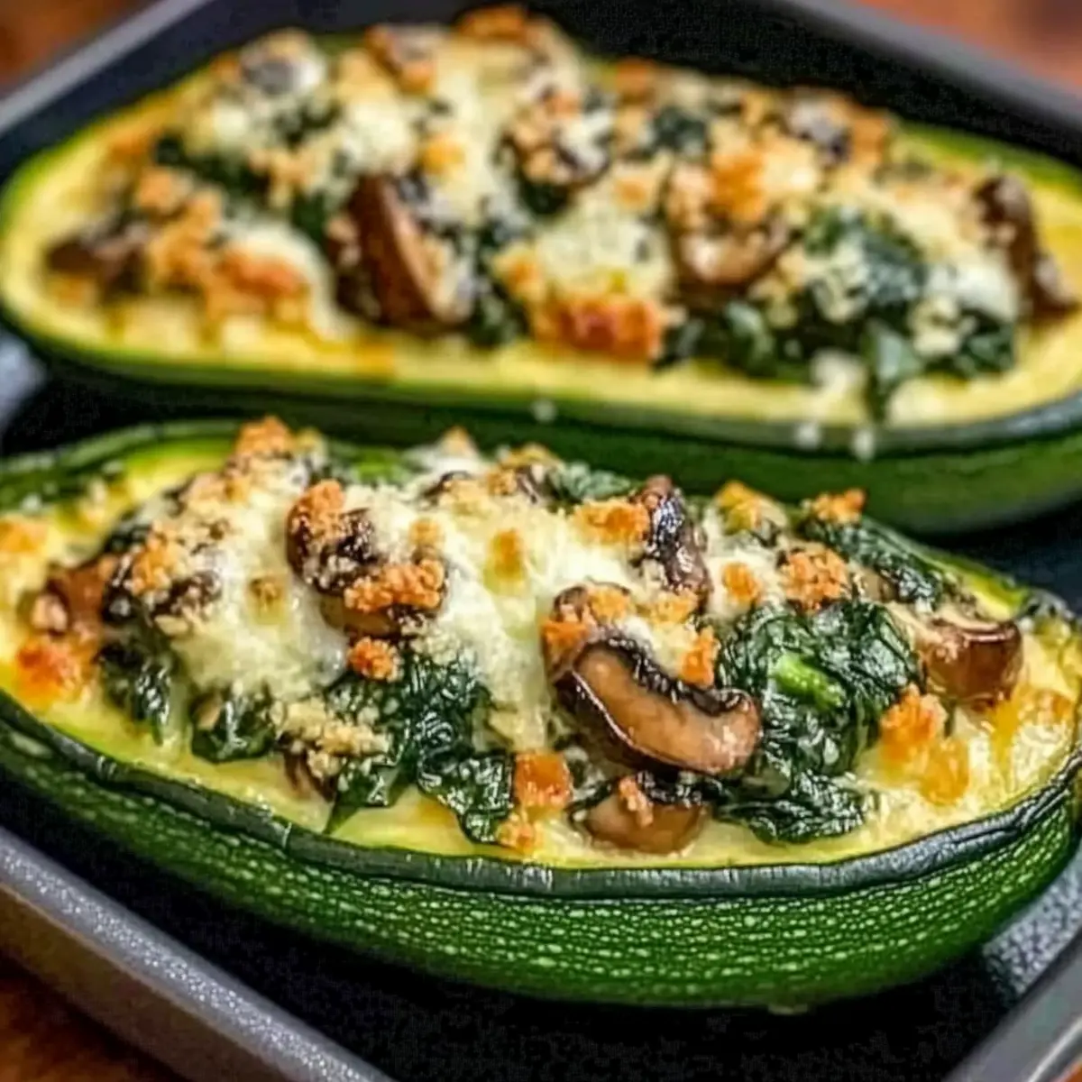 Delicious Stuffed Zucchini Boats with Spinach, Mushroom, and Ricotta
