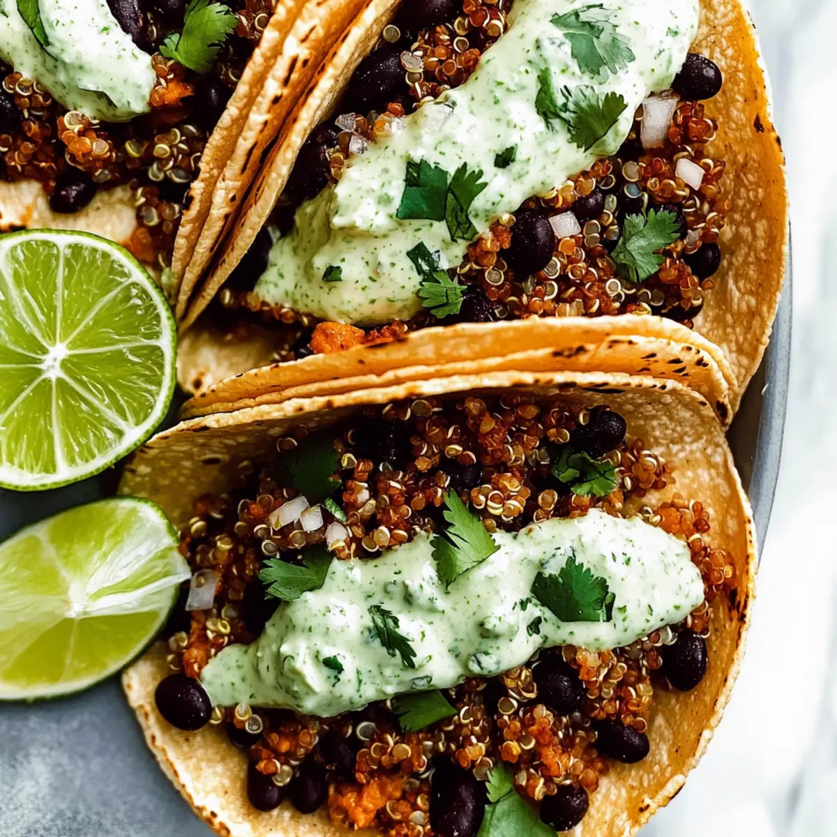 Savory Quinoa Black Bean Tacos with Zesty Cilantro Crema