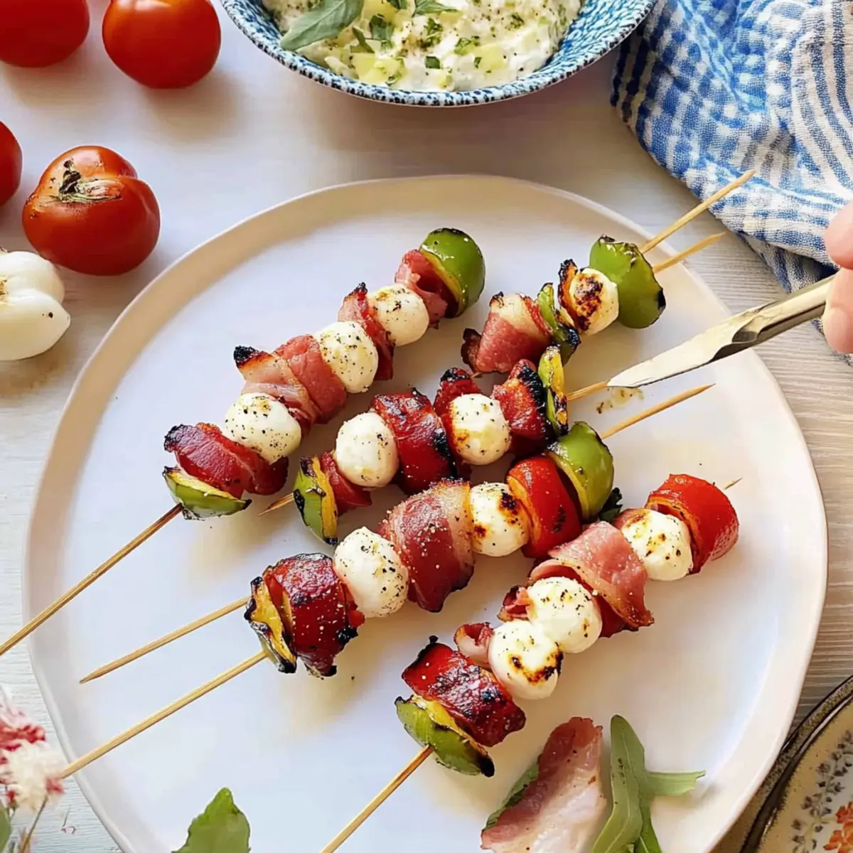 Savor Mozzarella, Red Pepper & Bacon Skewers for Summer Fun
