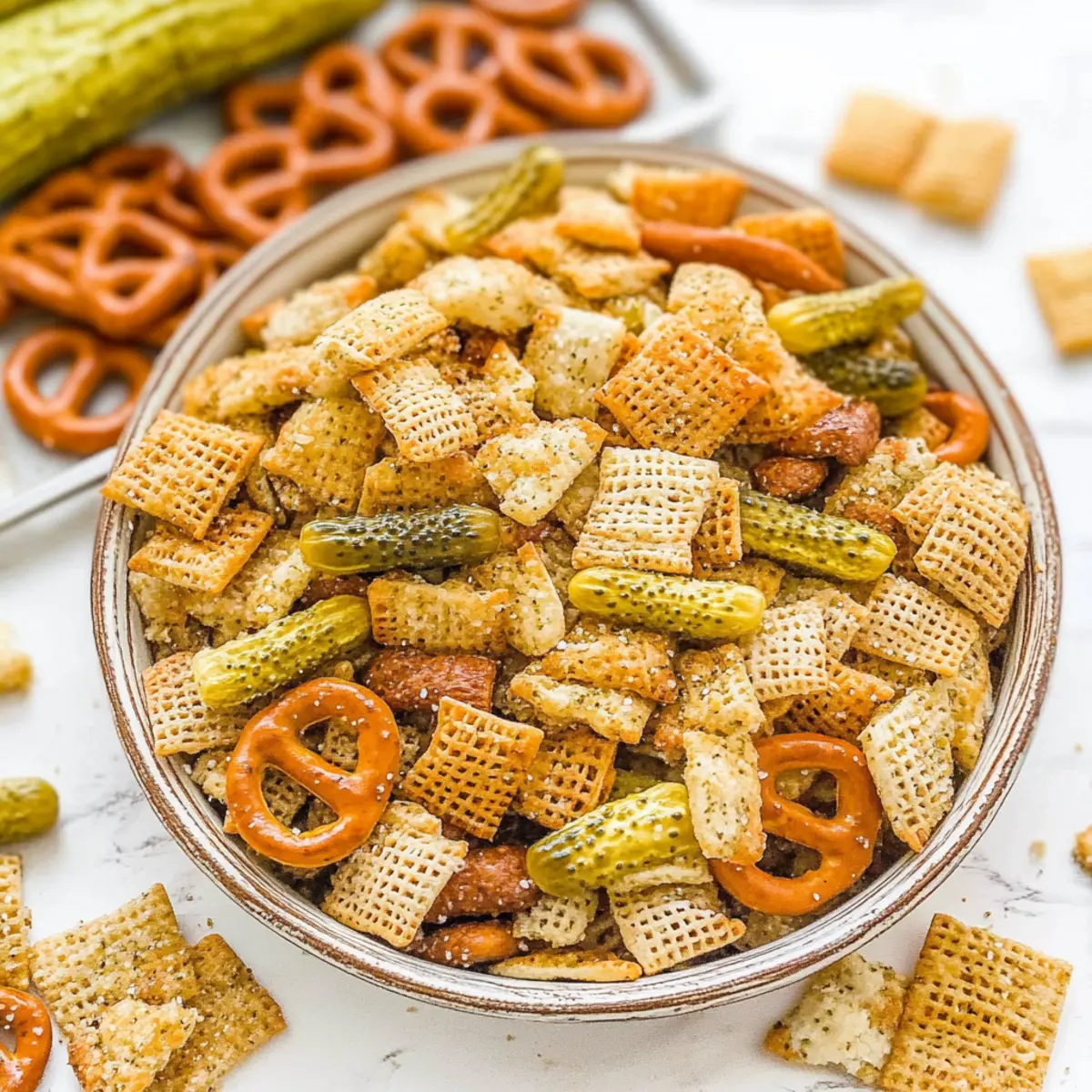 5-Minute Dill Pickle Chex Mix for Addictive Snacking Fun