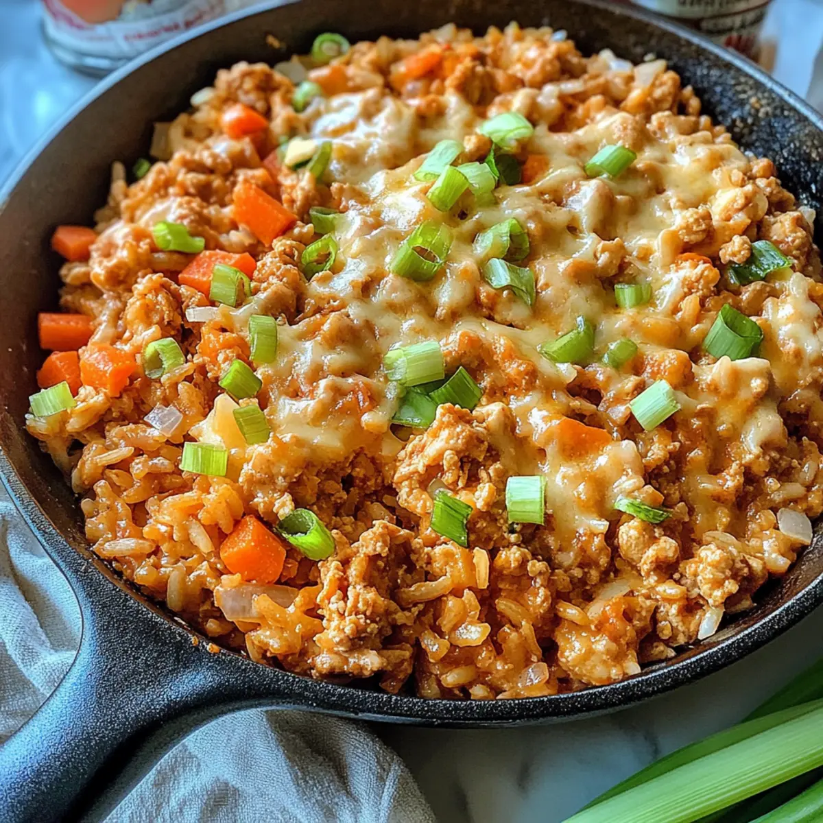 Lighter Buffalo Chicken and Rice Skillet for Busy Nights