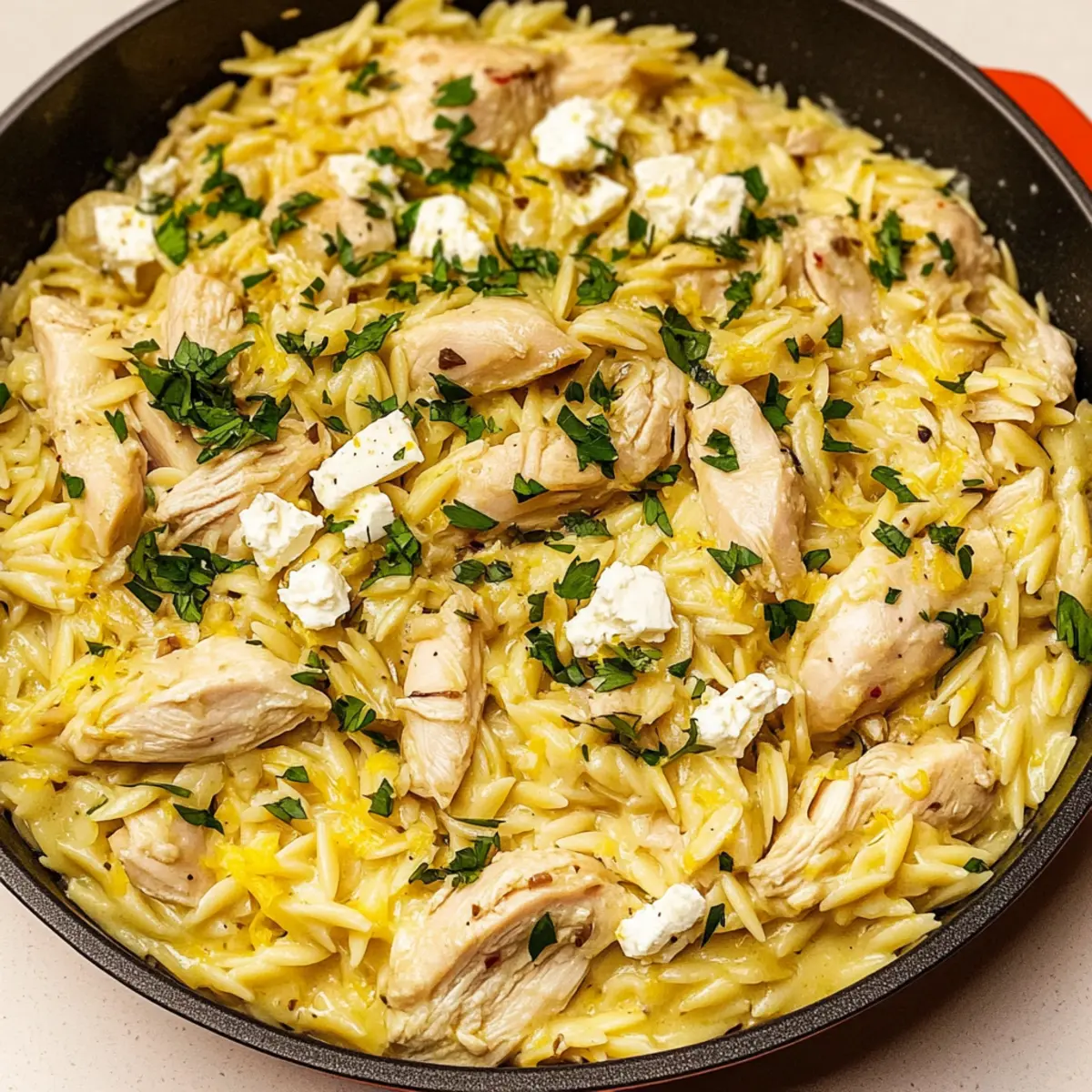 Creamy Feta Lemon Chicken Orzo Pasta in One Pot Bliss
